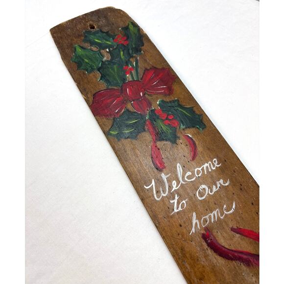 Hand-painted Wooden Holiday repurposed Pelt Hide Stretcher Retro Kitschy Decor - Picture 1 of 10